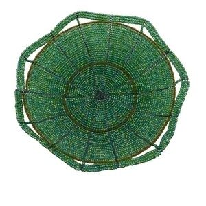 Maasai Beaded Basket Green Iridescent Hand Woven